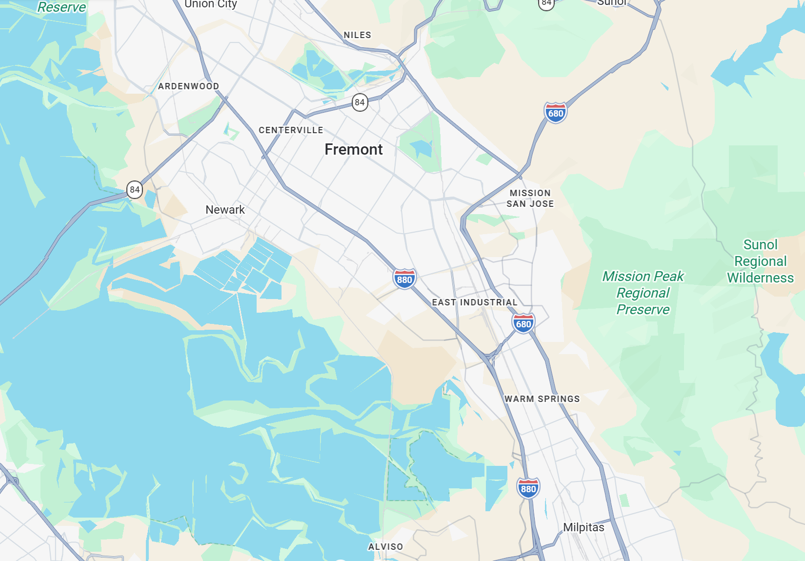 Map of Fremont and the Ponderosa Heights area